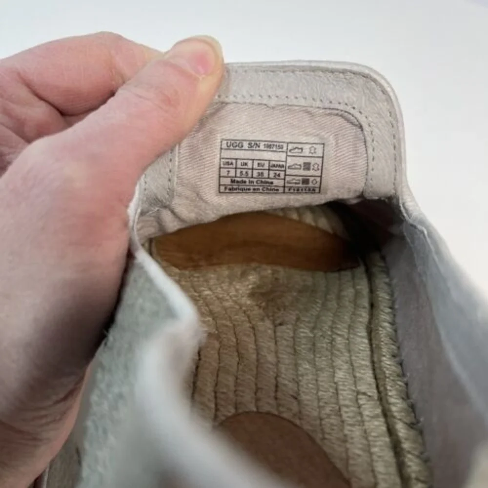 UGG Gray Leather‎ Espadrille Flats Womens Size 7 Calf Hair Beige Slip-On 1007150